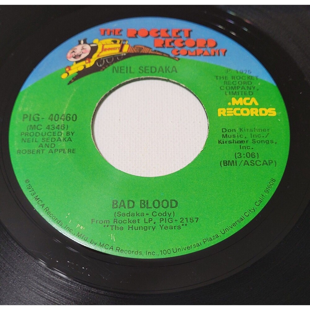 Neil Sedaka - Bad Blood / Your Favorite Entertainer - Rocket 45 RPM Vinyl '75